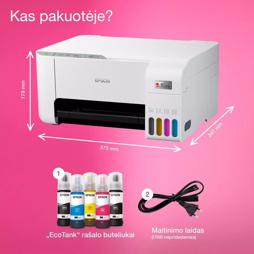 Daugiafunkcis spausdintuvas Epson EcoTank L3276, rašalinis,  Spalvotas | 3-in-1 | A4 | Wi-Fi | Baltas aprašymas - Prekės nuotrauka