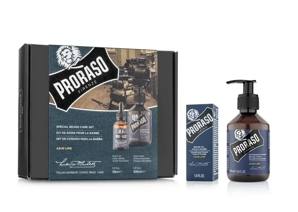 Barzdos priežiūros rinkinys Proraso Duo Pack Azur Lime Beard Oil & Shampoo, 1vnt aprašymas - Prekės nuotrauka