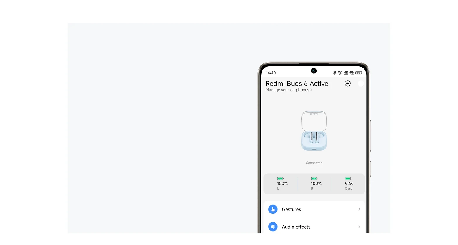 Ausinės Xiaomi Redmi Buds 6 Active, Melsvos spalvos aprašymas - Prekės nuotrauka