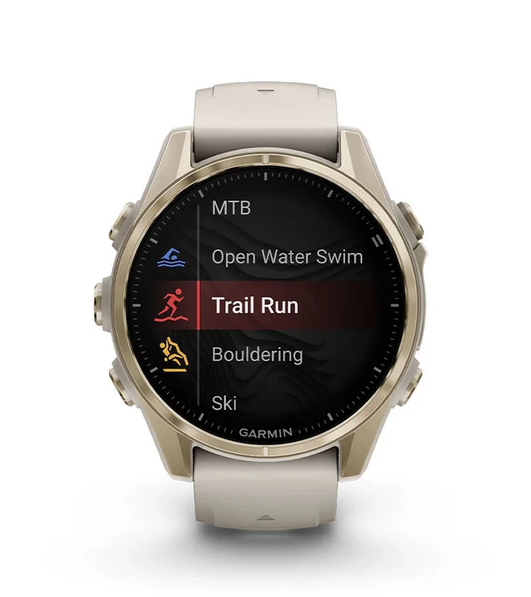 Išmanusis laikrodis Garmin Fenix 8 – 43 mm, AMOLED Sidabrinės spalvos korpusas su baltojo akmens spalvos silikoniniu dirželiu aprašymas - Prekės nuotrauka