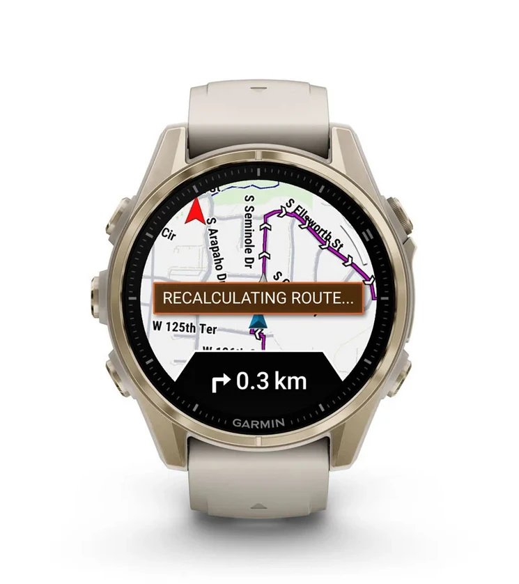 Išmanusis laikrodis Garmin Fenix 8 – 43 mm, AMOLED Sidabrinės spalvos korpusas su baltojo akmens spalvos silikoniniu dirželiu aprašymas - Prekės nuotrauka