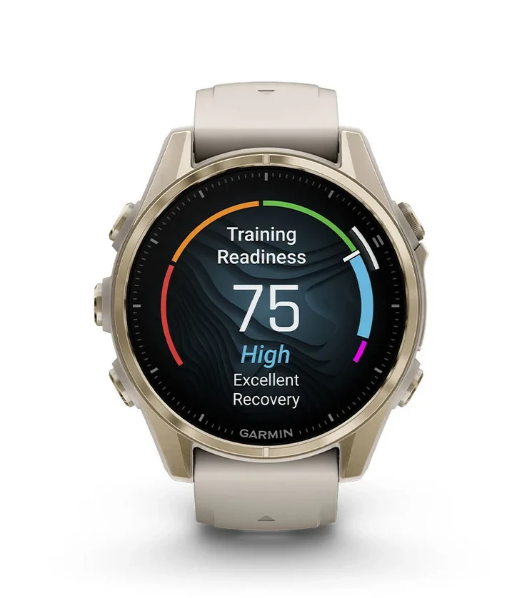 Išmanusis laikrodis Garmin Fenix 8 – 43 mm, AMOLED Sidabrinės spalvos korpusas su baltojo akmens spalvos silikoniniu dirželiu aprašymas - Prekės nuotrauka