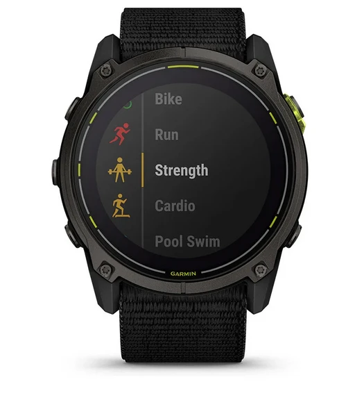 Išmanusis laikrodis Garmin Enduro 3 Pilkos anglies spalvos DLC titanas su juodos spalvos UltraFit Nylon dirželiu aprašymas - Prekės nuotrauka