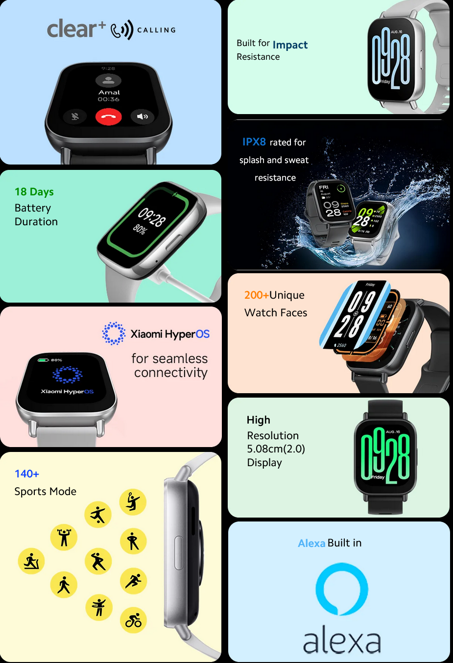 Išmanusis laikrodis Xiaomi Redmi Watch 5 Active, Juodos spalvos aprašymas - Prekės nuotrauka