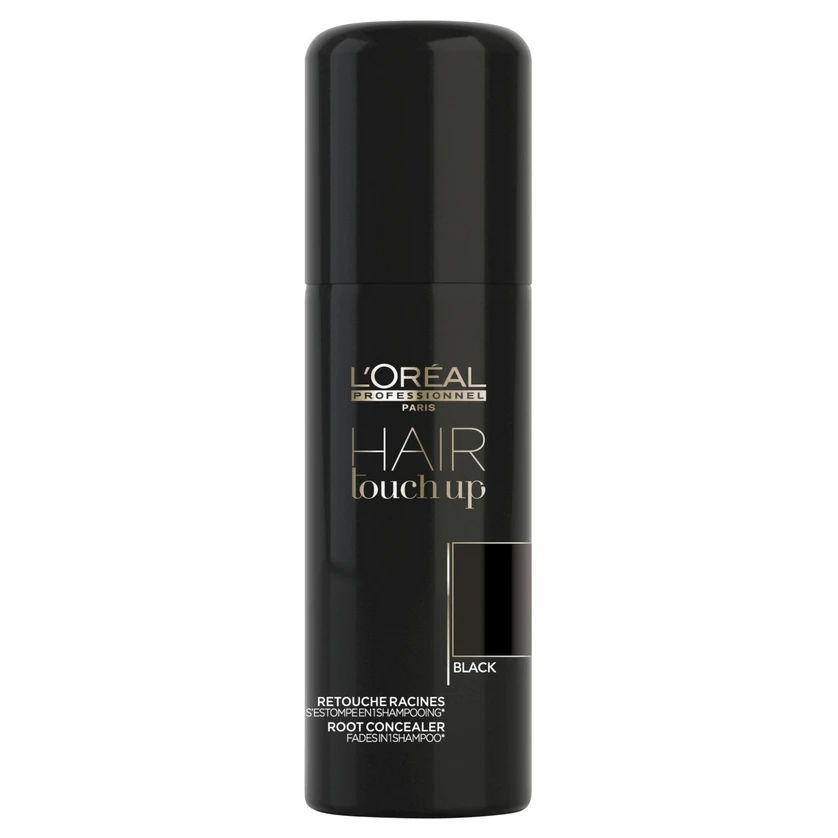 Purškiami dažai ataugusioms plaukų šaknims maskuoti L'oreal Professionnel Hair Touch Up, juoda spalva, 75 ml aprašymas - Prekės nuotrauka