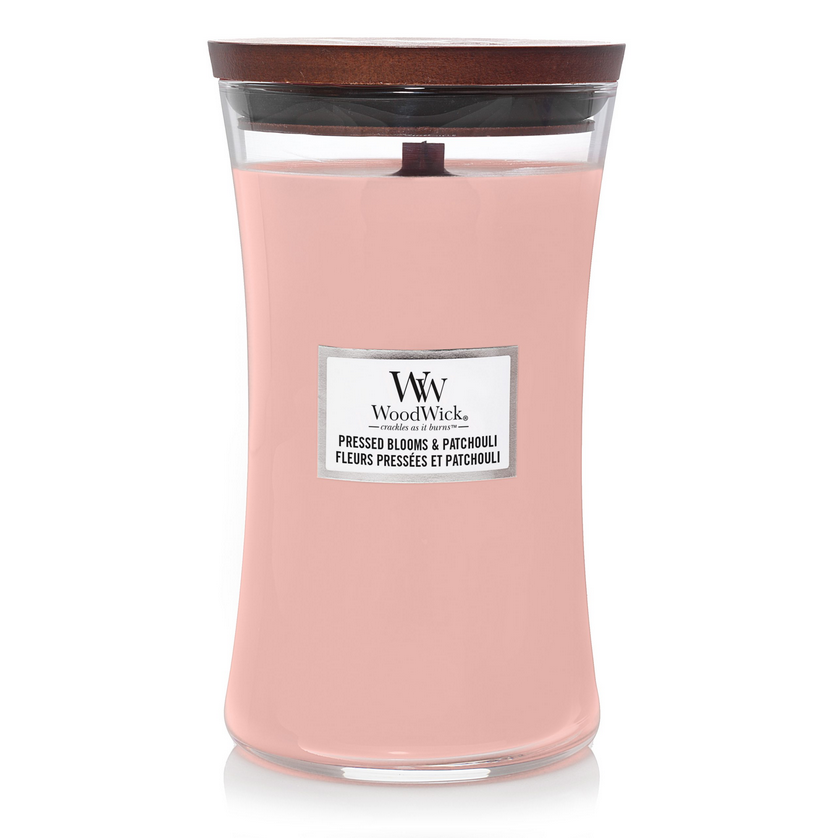 WoodWick Aromatinė žvakė (Pressed Bloom & Patchouli), 609,5 g aprašymas - Prekės nuotrauka