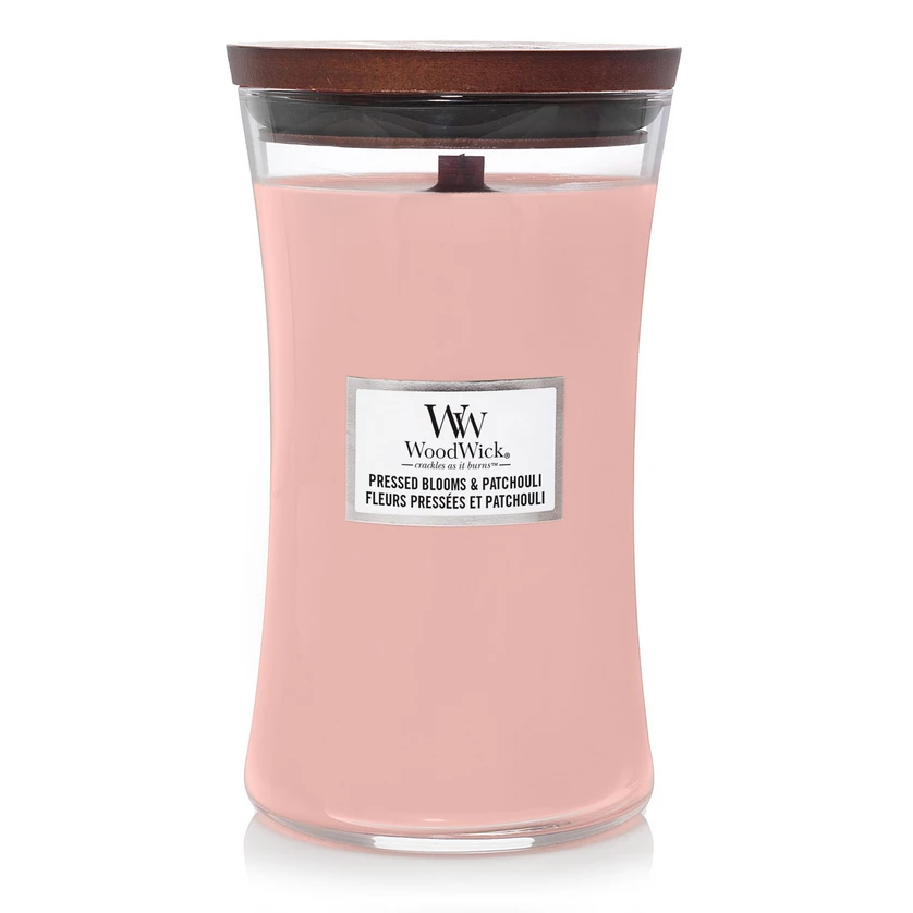 WoodWick Aromatinė žvakė (Pressed Bloom & Patchouli), 609,5 g aprašymas - Prekės nuotrauka