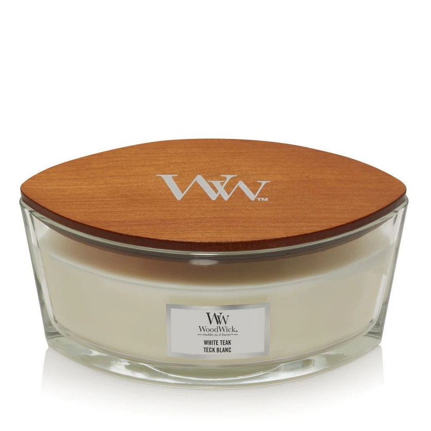 WoodWick Aromatinė žvakė (White Teak), 453,6 g aprašymas - Prekės nuotrauka
