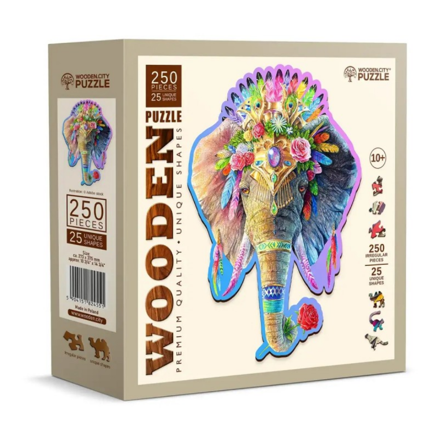 Hobilt Medinė dėlionė Woodencity Elegant Elephant, 250 detalių aprašymas - Prekės nuotrauka