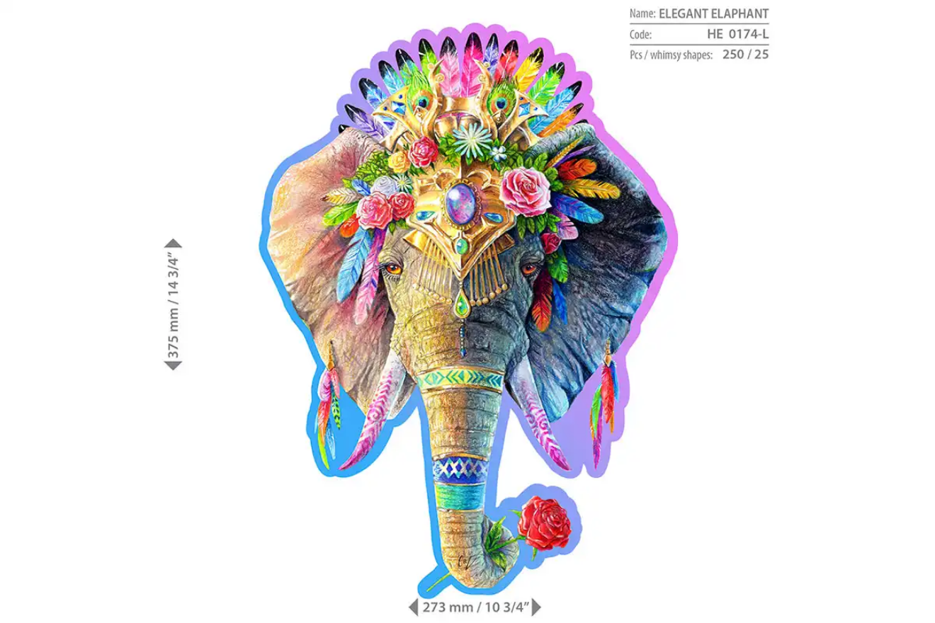 Hobilt Medinė dėlionė Woodencity Elegant Elephant, 250 detalių aprašymas - Prekės nuotrauka