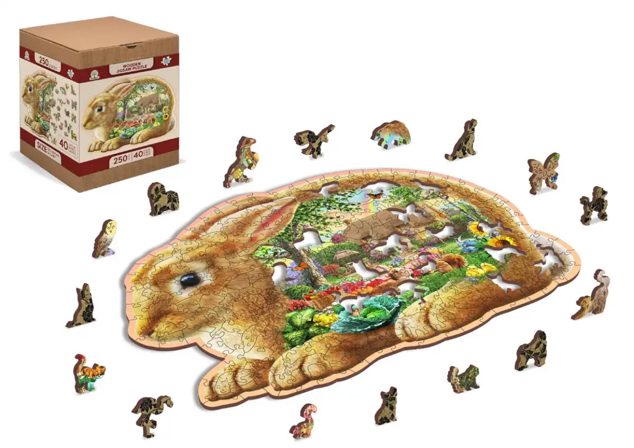 Wooden city Medinė dėlionė Woodencity Garden Bunny, 250 detalių aprašymas - Prekės nuotrauka