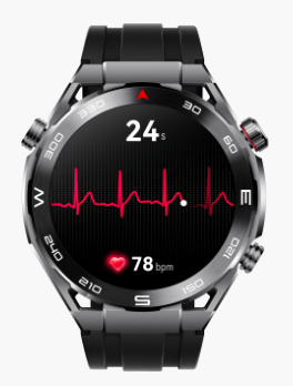 Išmanusis laikrodis Huawei Watch Ultimate Expedition, Sidabrinės ir juodos spalvos korpusas su juodu dirželiu aprašymas - Prekės nuotrauka