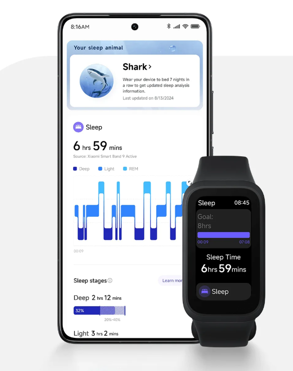 Išmanioji apyrankė Xiaomi Smart Band 9 Active, Violetinės spalvos aprašymas - Prekės nuotrauka