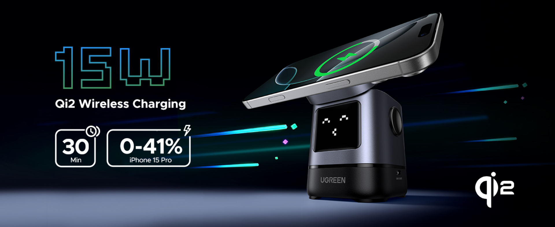 Bevielis įkroviklis UGREEN 2-in-1 Magnetic Wireless Charger aprašymas - Prekės nuotrauka