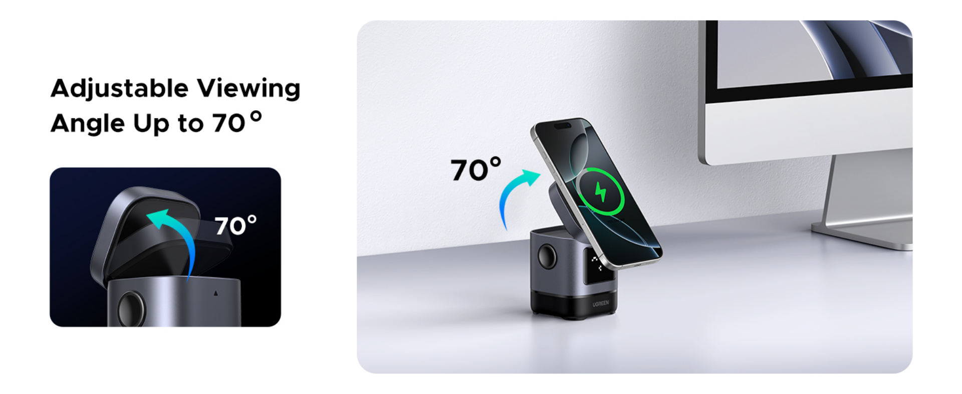 Bevielis įkroviklis UGREEN 2-in-1 Magnetic Wireless Charger aprašymas - Prekės nuotrauka