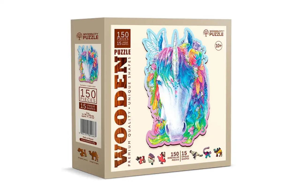 Medinė dėlionė Woodencity Stylish Unicorn, 150 detalių aprašymas - Prekės nuotrauka