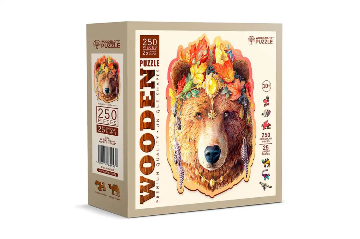 Medinė dėlionė Woodencity Stylish Bear, 250 detalių aprašymas - Prekės nuotrauka