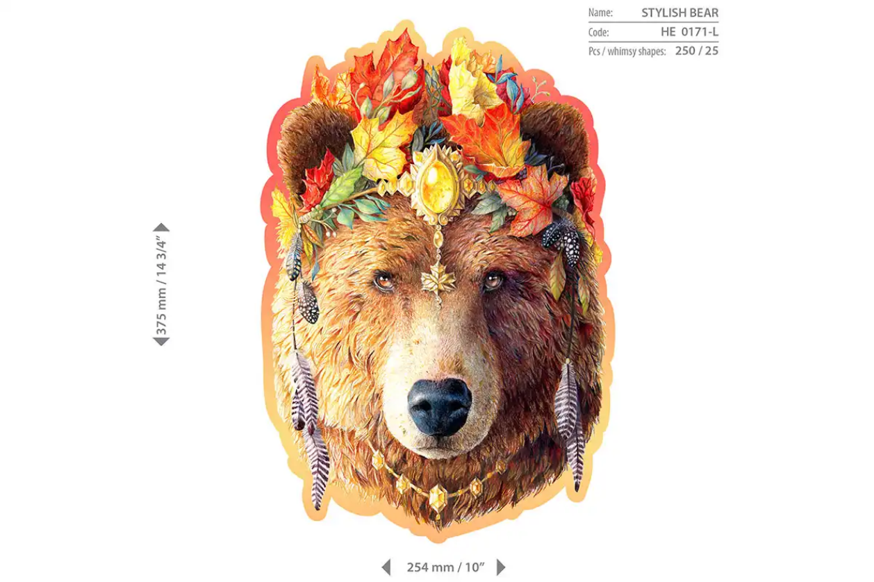 Medinė dėlionė Woodencity Stylish Bear, 250 detalių aprašymas - Prekės nuotrauka