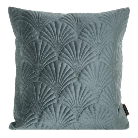 EUROFIRANY PREMIUM RIA2 Pagalvės užvalkalas iš minkšto aksomo, dygsniuotas tradiciniu siuvimo būdu, art deco raštas, 45 x 45 cm, spalva: tamsi mėtinė aprašymas - Prekės nuotrauka
