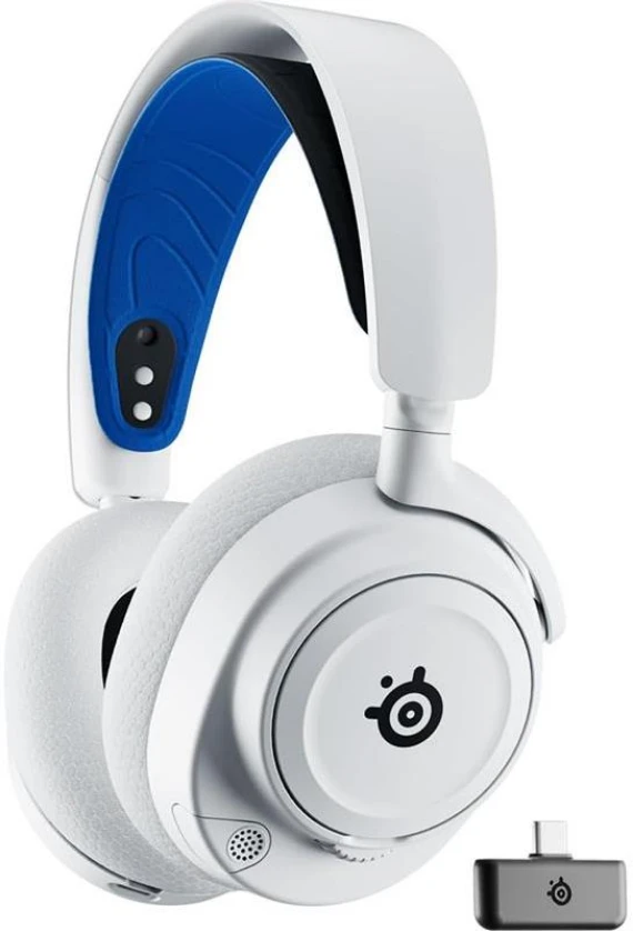 Belaidės ausinės su mikrofonu SteelSeries Arctis Nova 7P Over-Ear, Baltos/Mėlynos spalvos aprašymas - Prekės nuotrauka