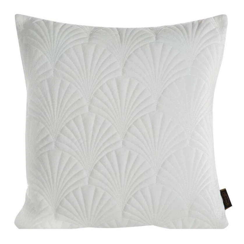EUROFIRANY PREMIUM RIA2 Pagalvės užvalkalas iš minkšto aksomo, dygsniuotas tradiciniu siuvimo būdu, art deco raštas, 45 x 45 cm, spalva: balta aprašymas - Prekės nuotrauka