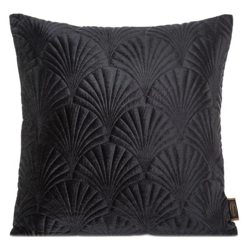 EUROFIRANY PREMIUM RIA2 Pagalvės užvalkalas iš minkšto aksomo, dygsniuotas tradiciniu siuvimo būdu, art deco raštas, 45 x 45 cm, spalva: juoda aprašymas - Prekės nuotrauka