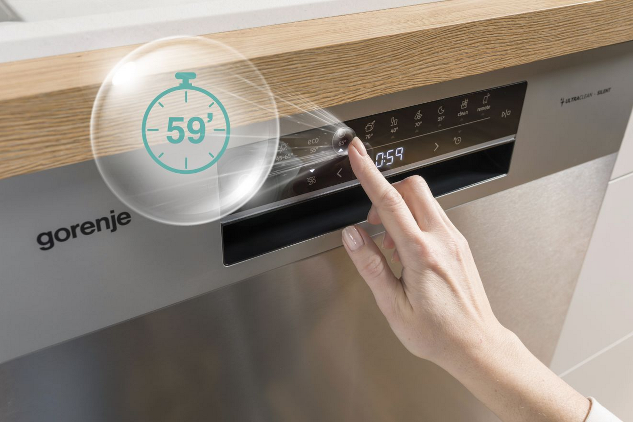 Indaplovė Gorenje GS643E90W | Pastatoma | Plotis 59.9 cm | 6 programos | E klasė| Ekranas | AquaStop funkcija | Balta aprašymas - Prekės nuotrauka