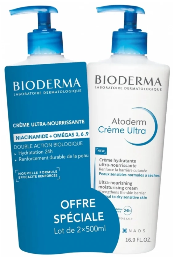 Kūno kremų rinkinys Bioderma Atoderm Cream Ultra-Nourishing, 2 x 500 ml aprašymas - Prekės nuotrauka