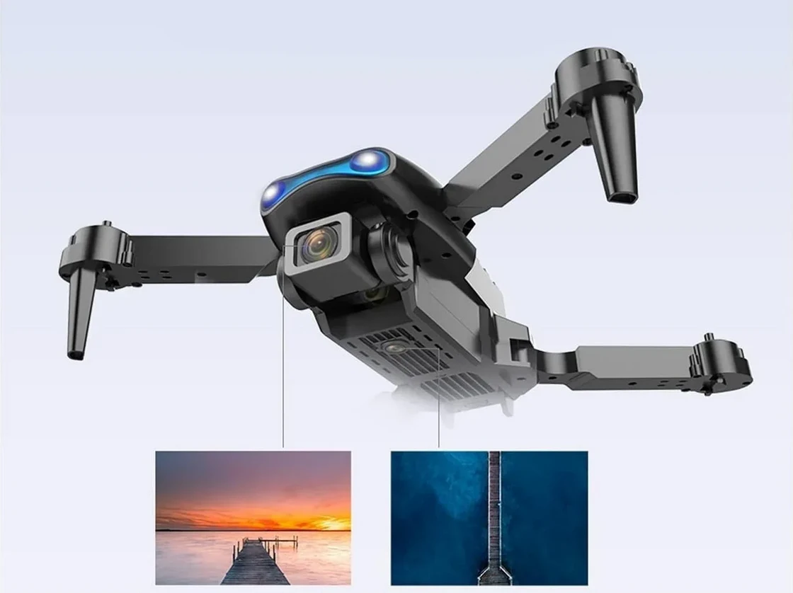 Dronas Ekstralink E99 Pro su 3 baterijomis ir dėklu, pilkas aprašymas - Prekės nuotrauka