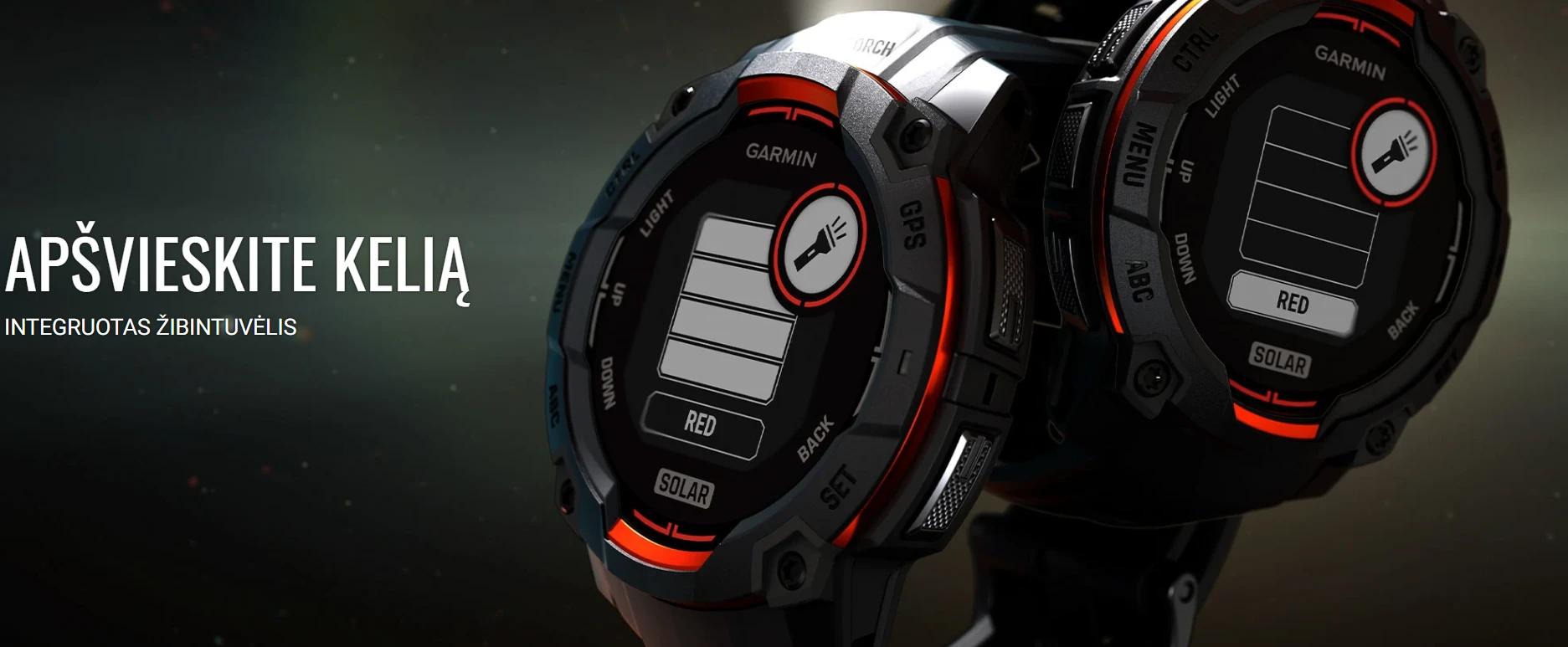 Išmanusis laikrodis Garmin Instinct 3 – 50 mm, Solar, Prieblandos dizaino su saulėgrįžos dizaino dirželiu aprašymas - Prekės nuotrauka