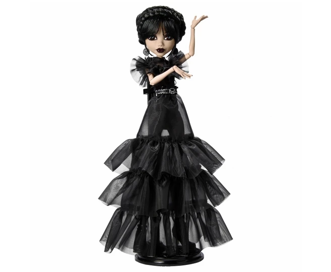 Žaislinė lelė Mattel „Monster High X Wednesday“ Trečiadienė su juoda suknele, 27 cm aprašymas - Prekės nuotrauka