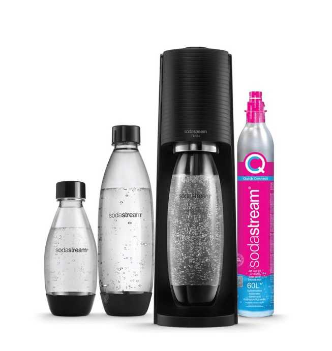 Gazuotų gėrimų gaminimo aparato SodaStream Terra rinkinys, juodas aprašymas - Prekės nuotrauka