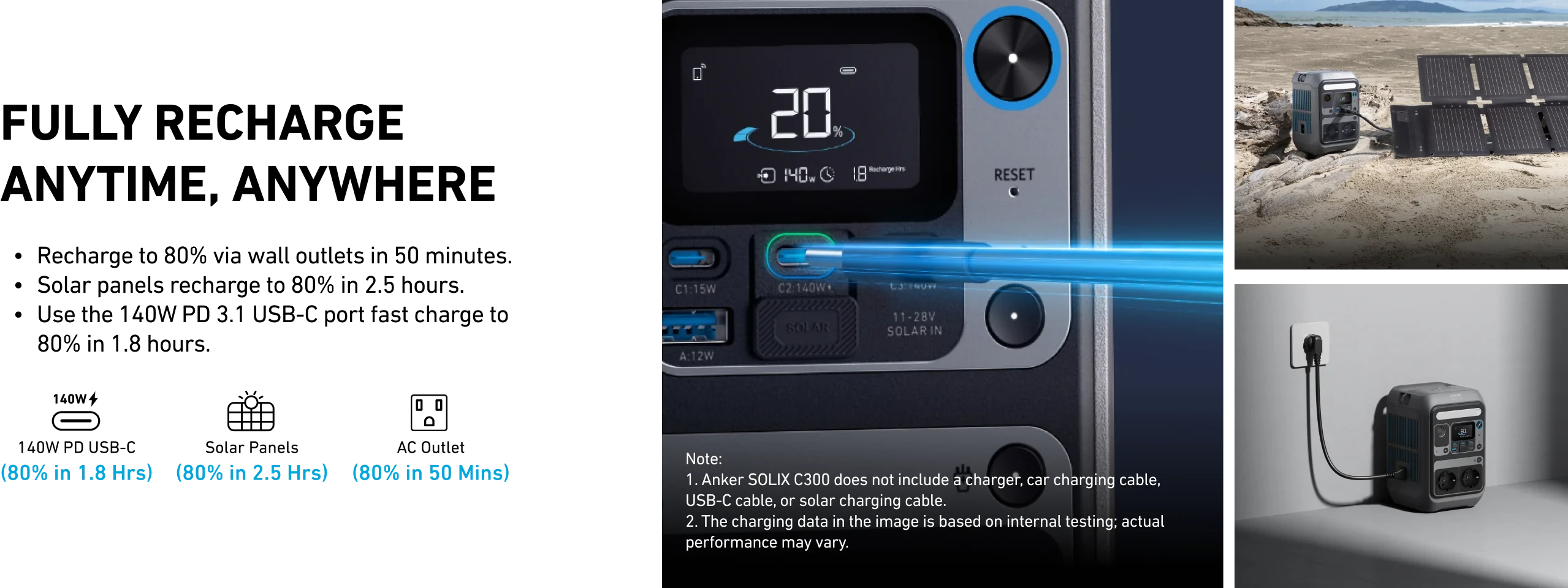 Anker SOLIX C300X nešiojama elektros energijos stotis 288 Wh | 300 W aprašymas - Prekės nuotrauka
