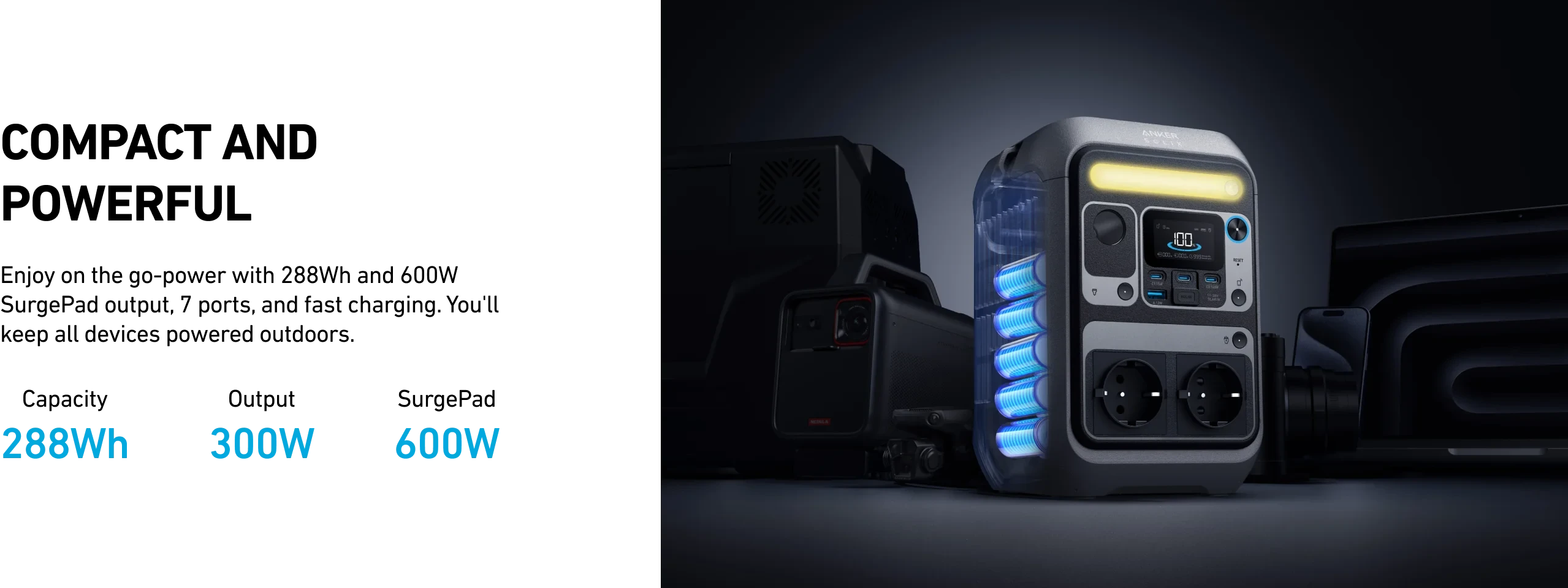 Anker SOLIX C300X nešiojama elektros energijos stotis 288 Wh | 300 W aprašymas - Prekės nuotrauka