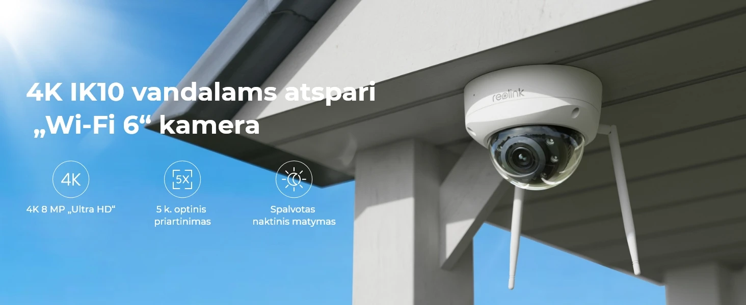 Išmani vandalams atspari lauko apsaugos kamera Reolink W437 su apšvietimu, 8 MP, IP67 aprašymas - Prekės nuotrauka