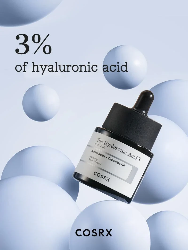 COSRX The Hyaluronic Acid 3 Serum Intensyviai drėkinantis serumas su 3% hialurono rūgštimi, 20 ml aprašymas - Prekės nuotrauka