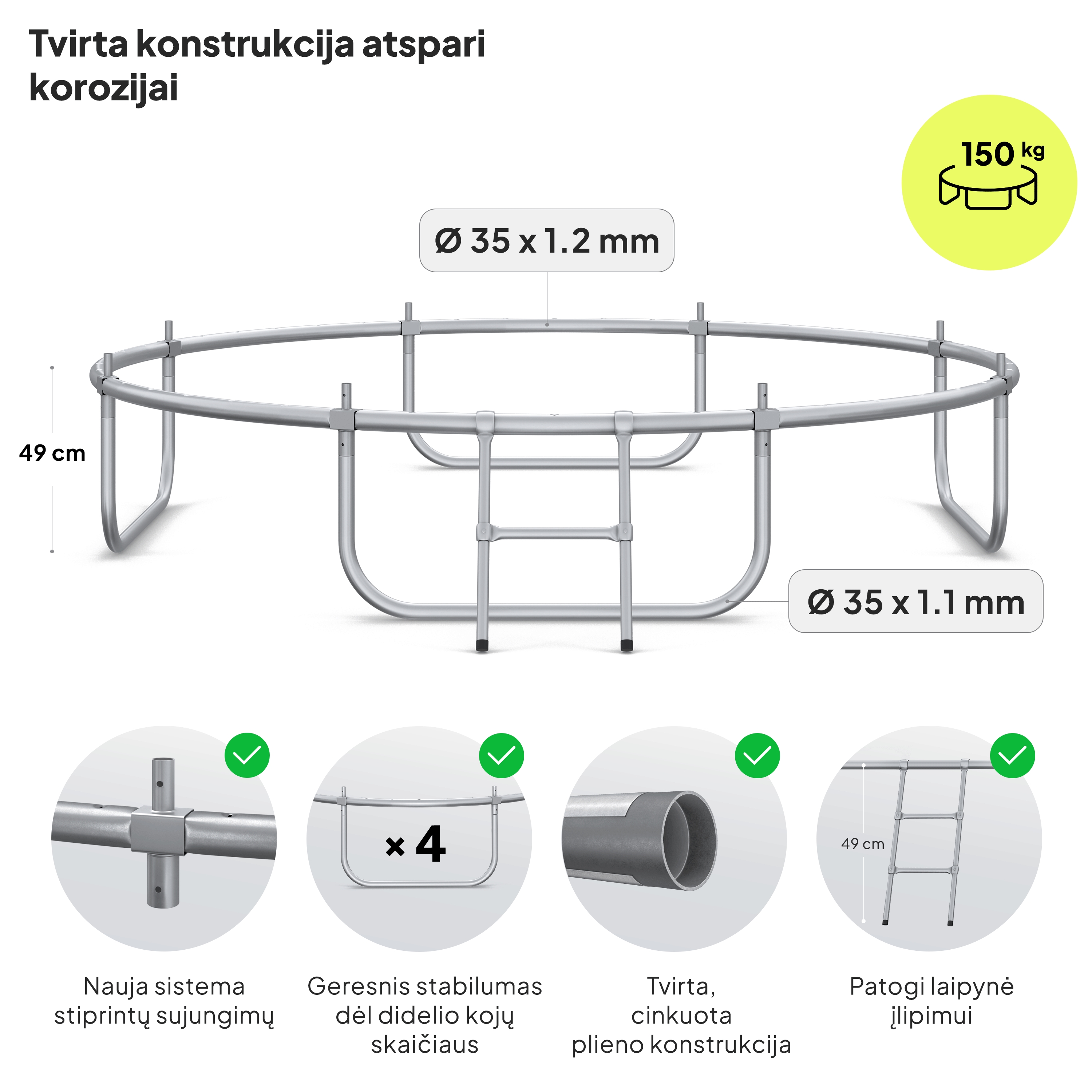 Zipro Jump Pro OUT batutas su išoriniu tinklu, 252 cm aprašymas - Prekės nuotrauka