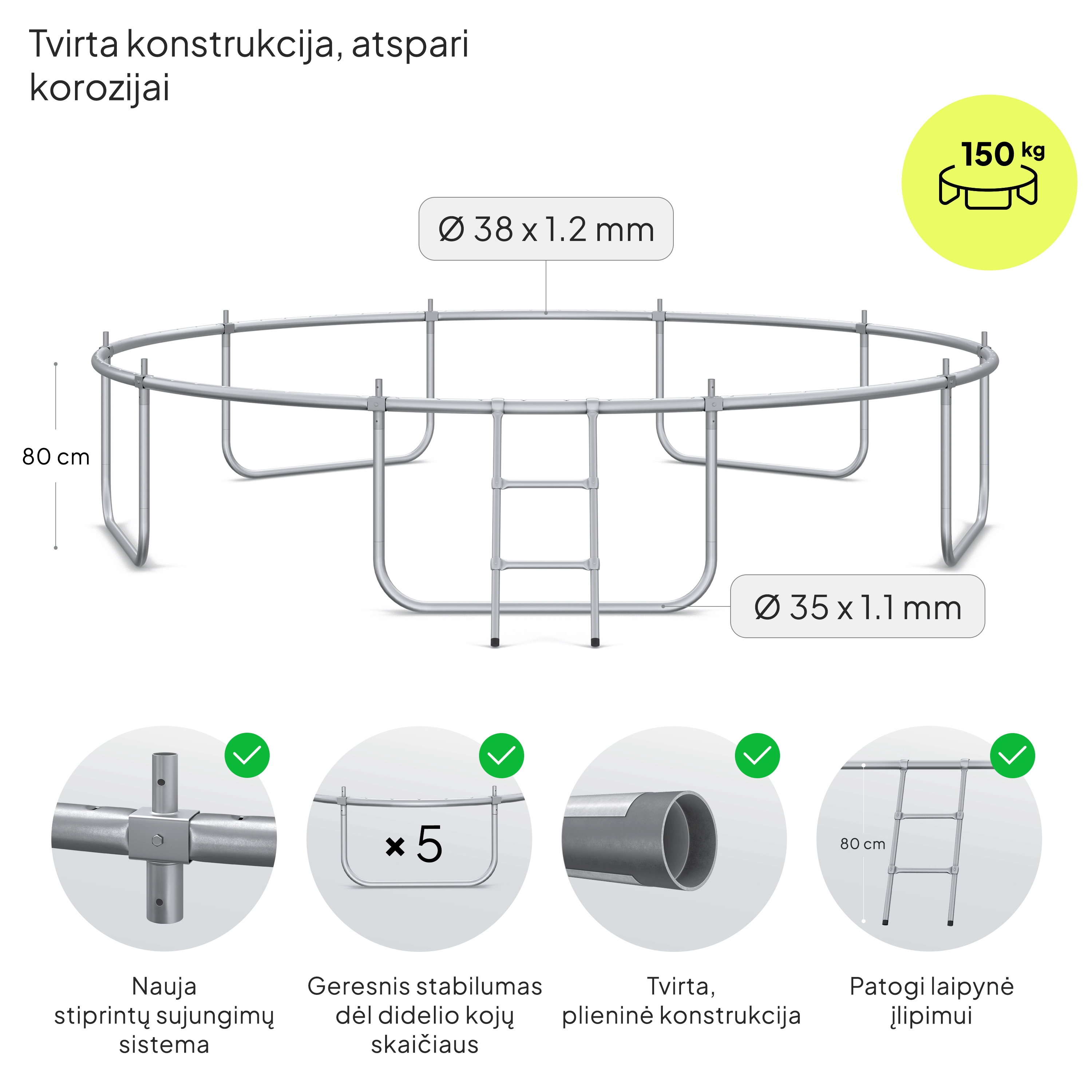 Zipro Jump Pro OUT batutas su išoriniu tinklu, 374 cm aprašymas - Prekės nuotrauka