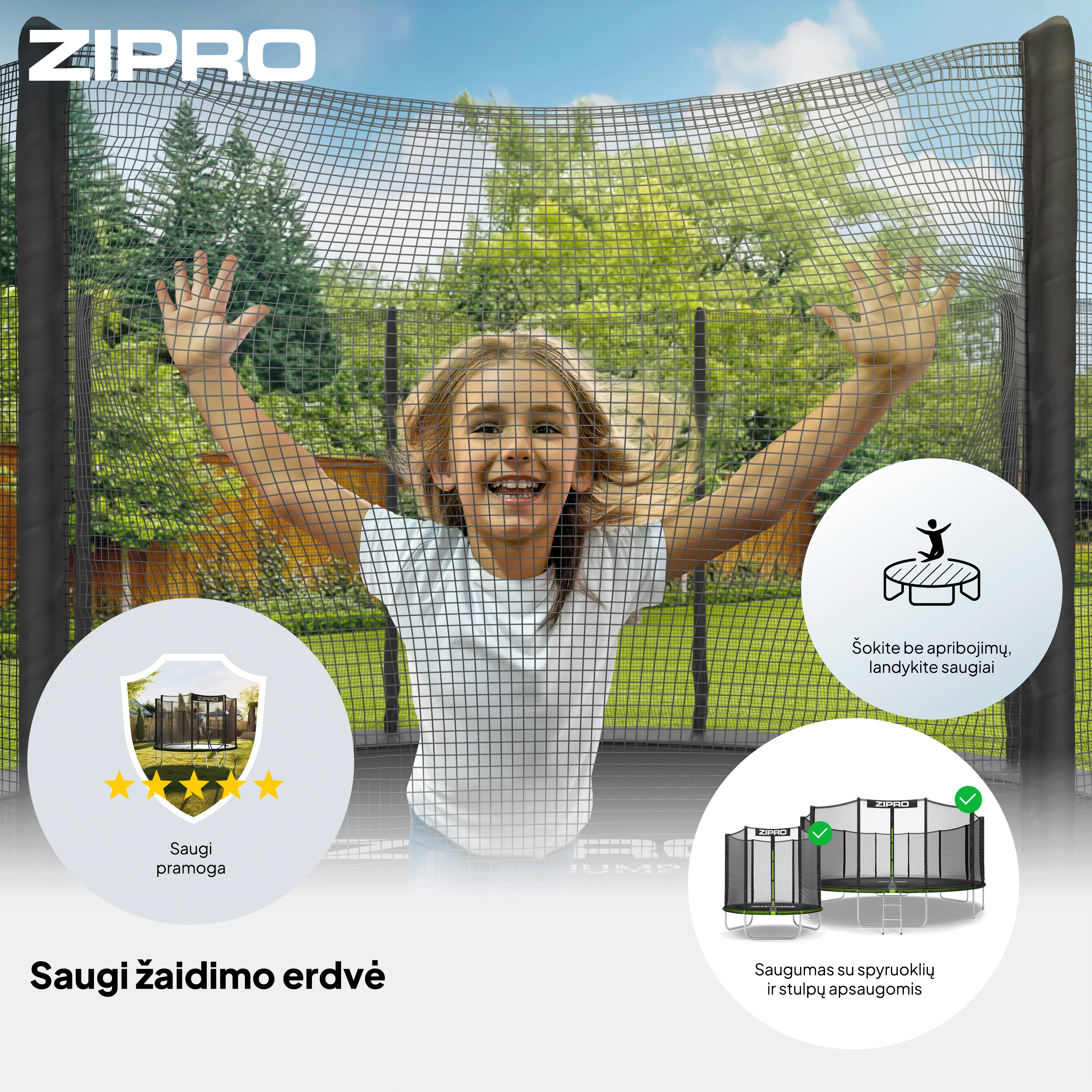 Zipro Jump Pro OUT batutas su išoriniu tinklu, 312 cm aprašymas - Prekės nuotrauka