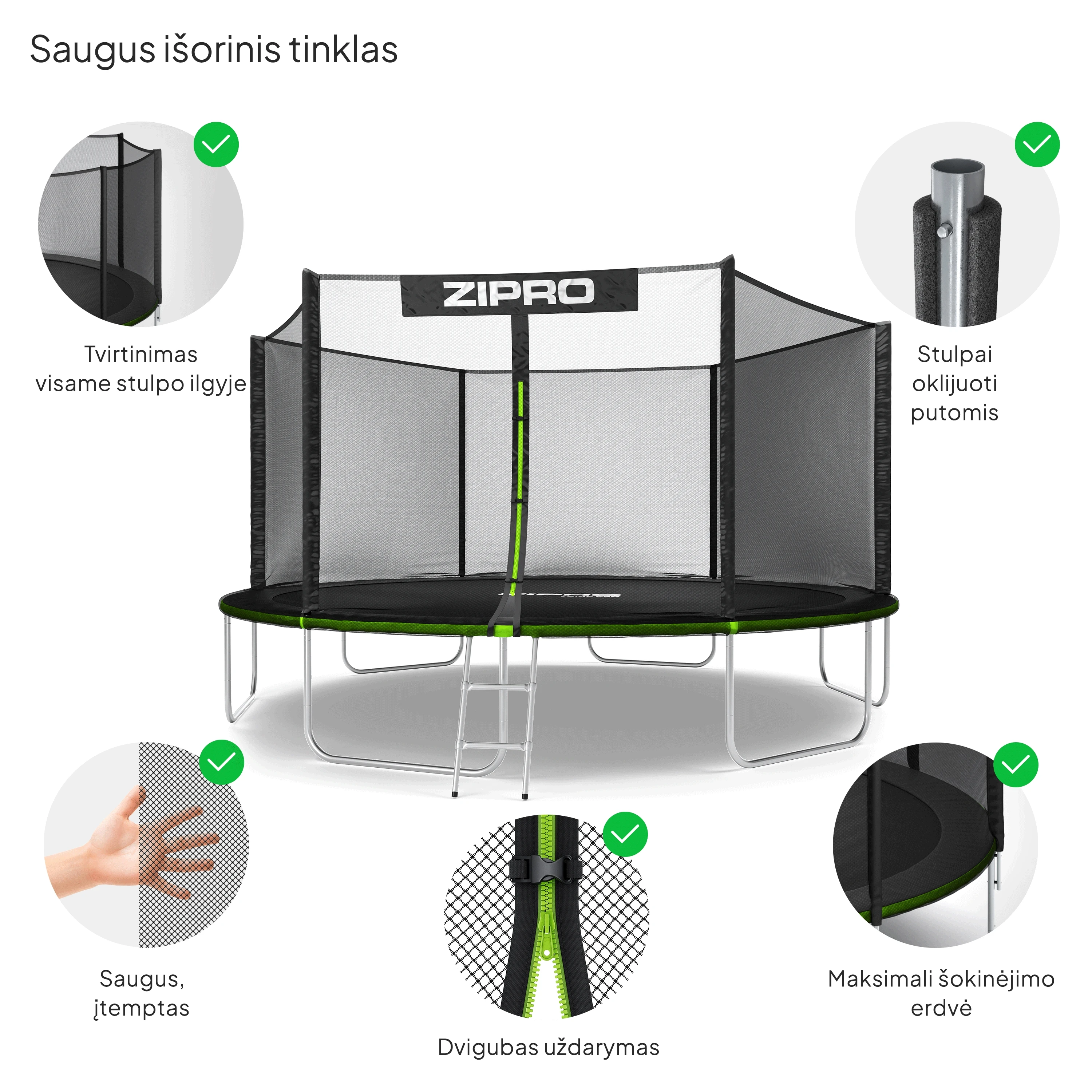 Zipro Jump Pro OUT batutas su išoriniu tinklu, 435cm aprašymas - Prekės nuotrauka