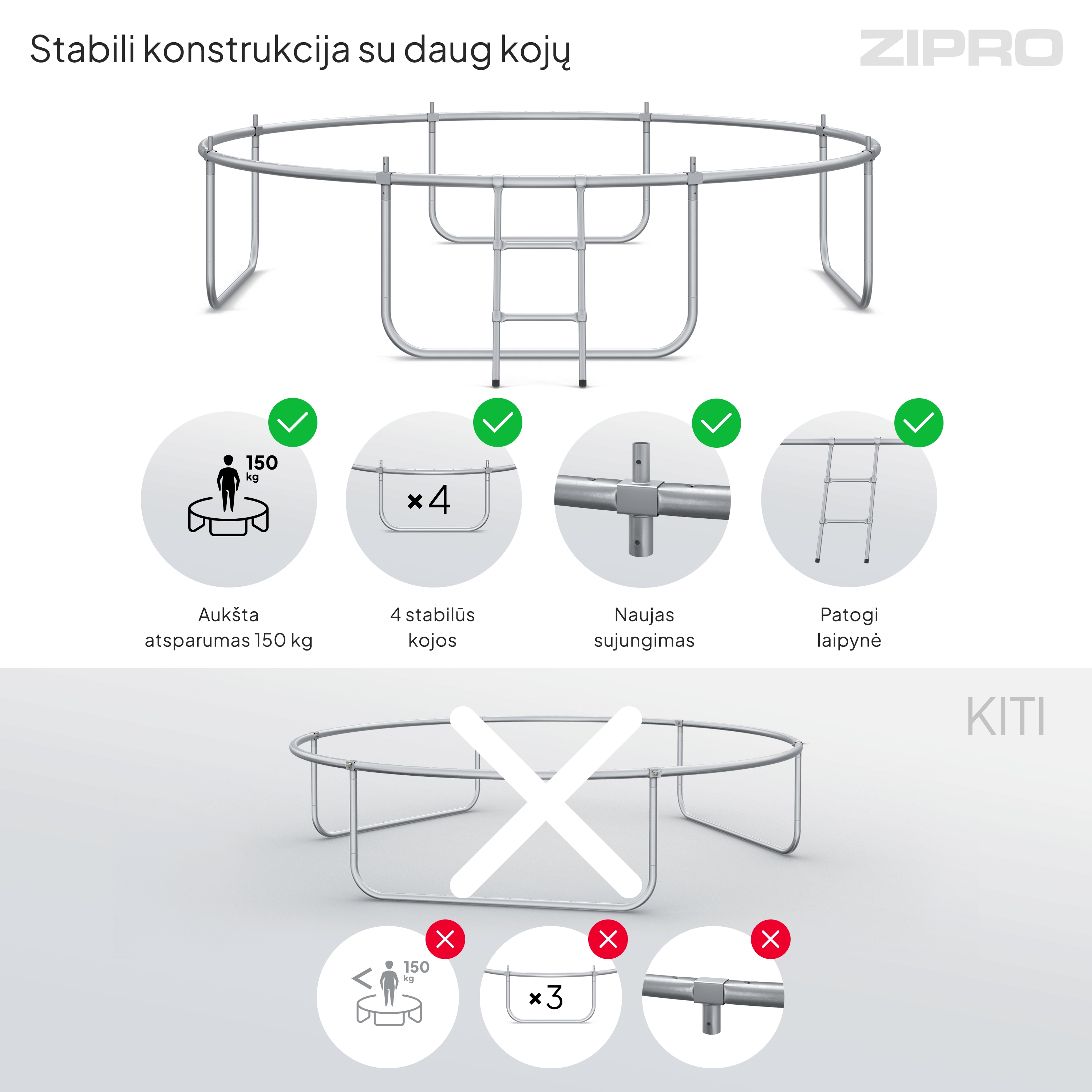Zipro Jump Pro OUT batutas su išoriniu tinklu, 312 cm aprašymas - Prekės nuotrauka