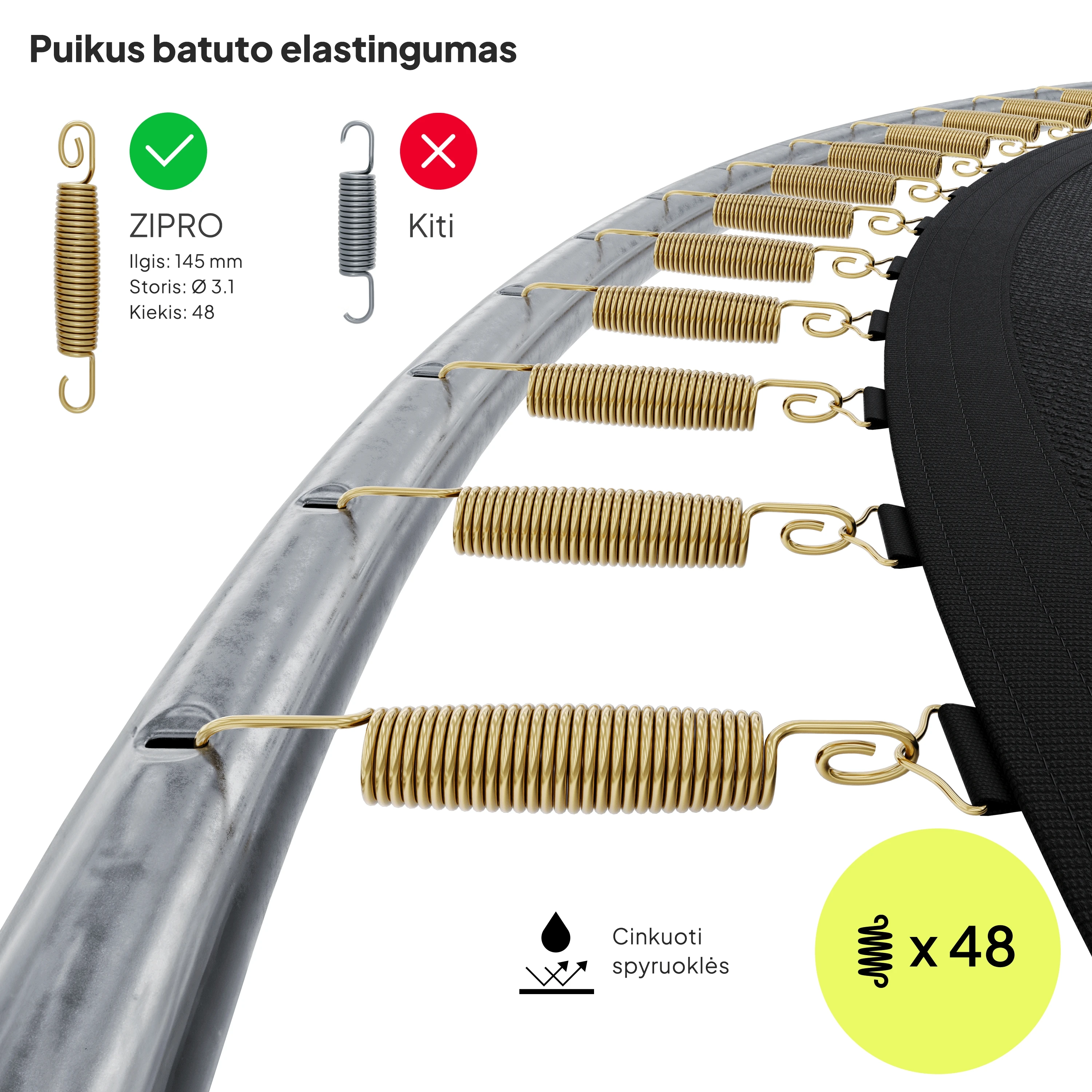 Zipro Jump Pro OUT batutas su išoriniu tinklu, 252 cm aprašymas - Prekės nuotrauka