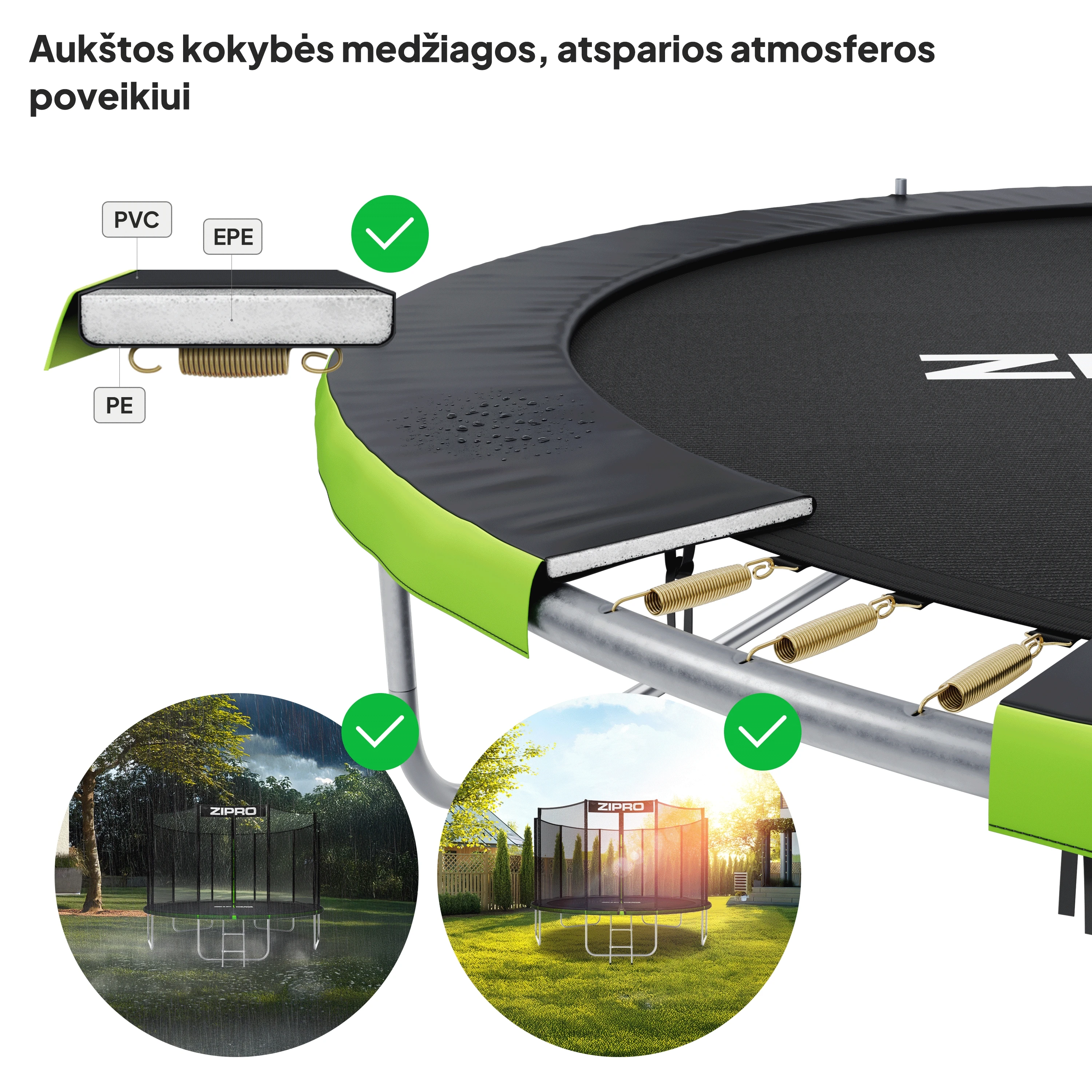 Zipro Jump Pro OUT batutas su išoriniu tinklu, 252 cm aprašymas - Prekės nuotrauka
