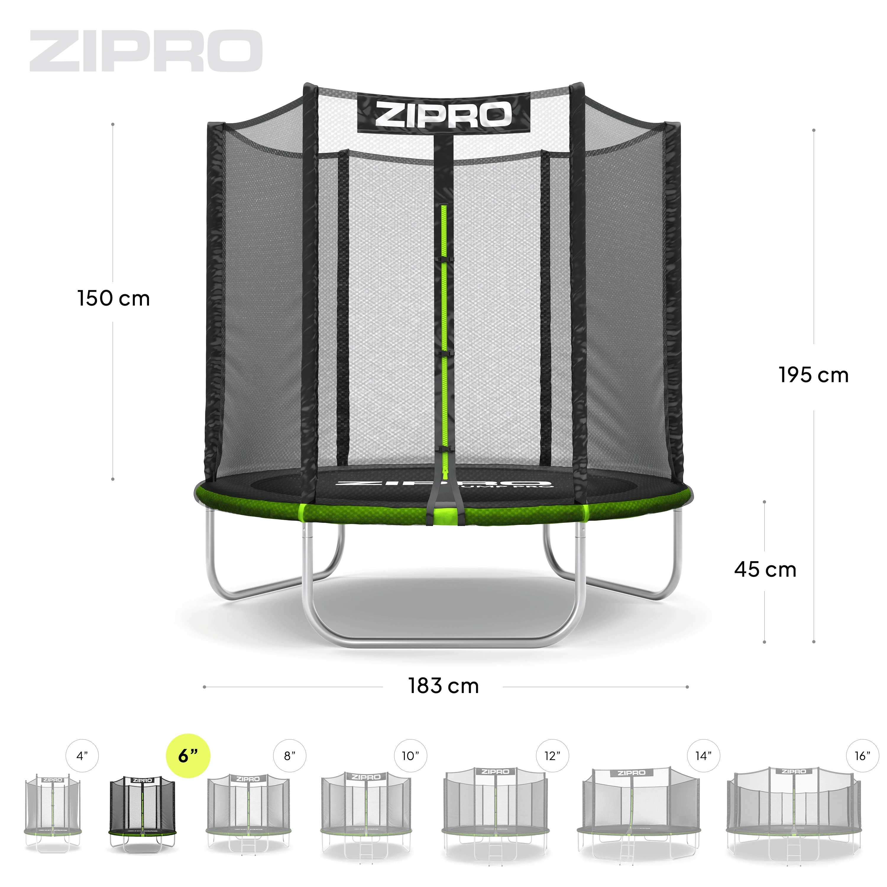 Zipro Jump Pro OUT batutas su išoriniu tinklu, 183 cm aprašymas - Prekės nuotrauka