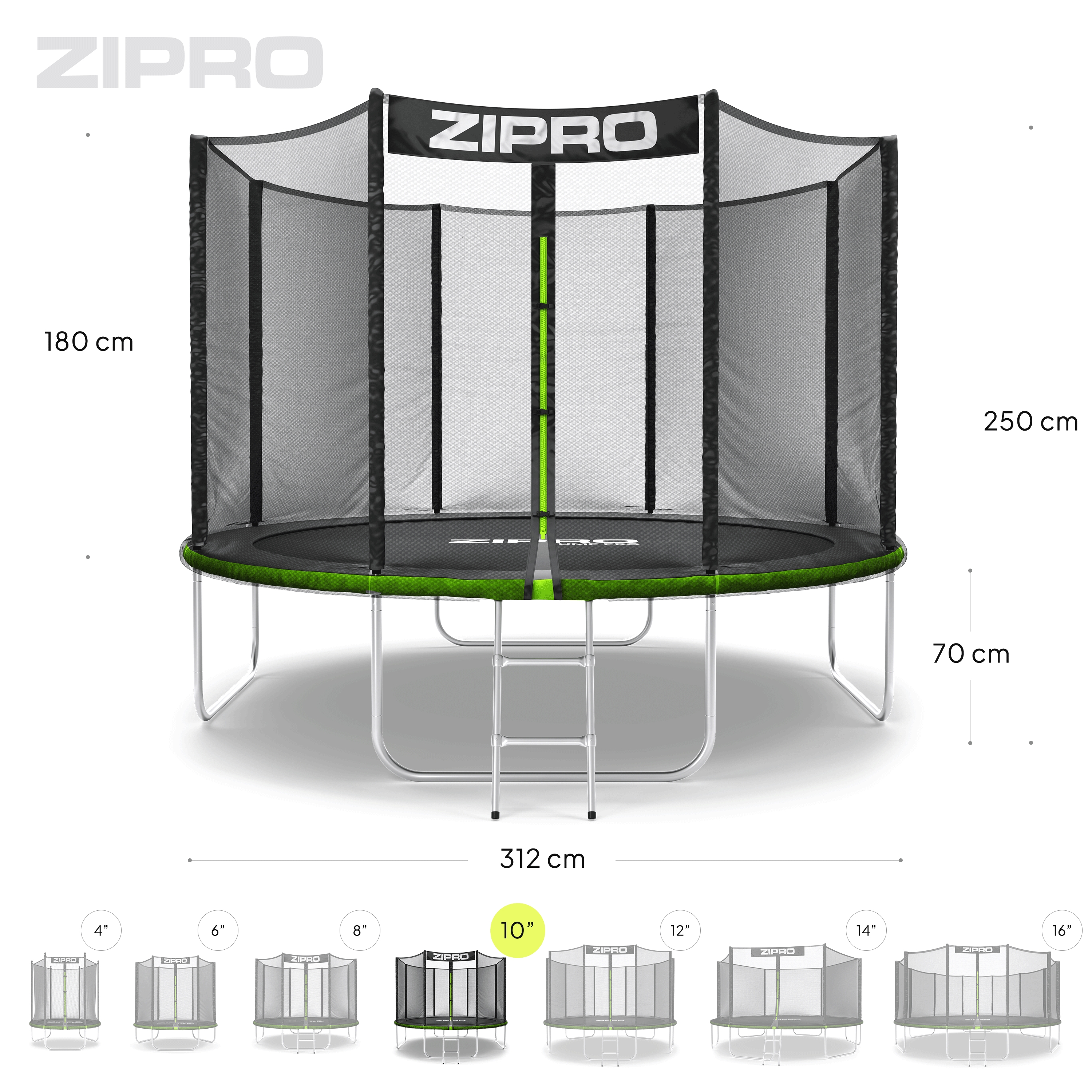 Zipro Jump Pro OUT batutas su išoriniu tinklu, 312 cm aprašymas - Prekės nuotrauka