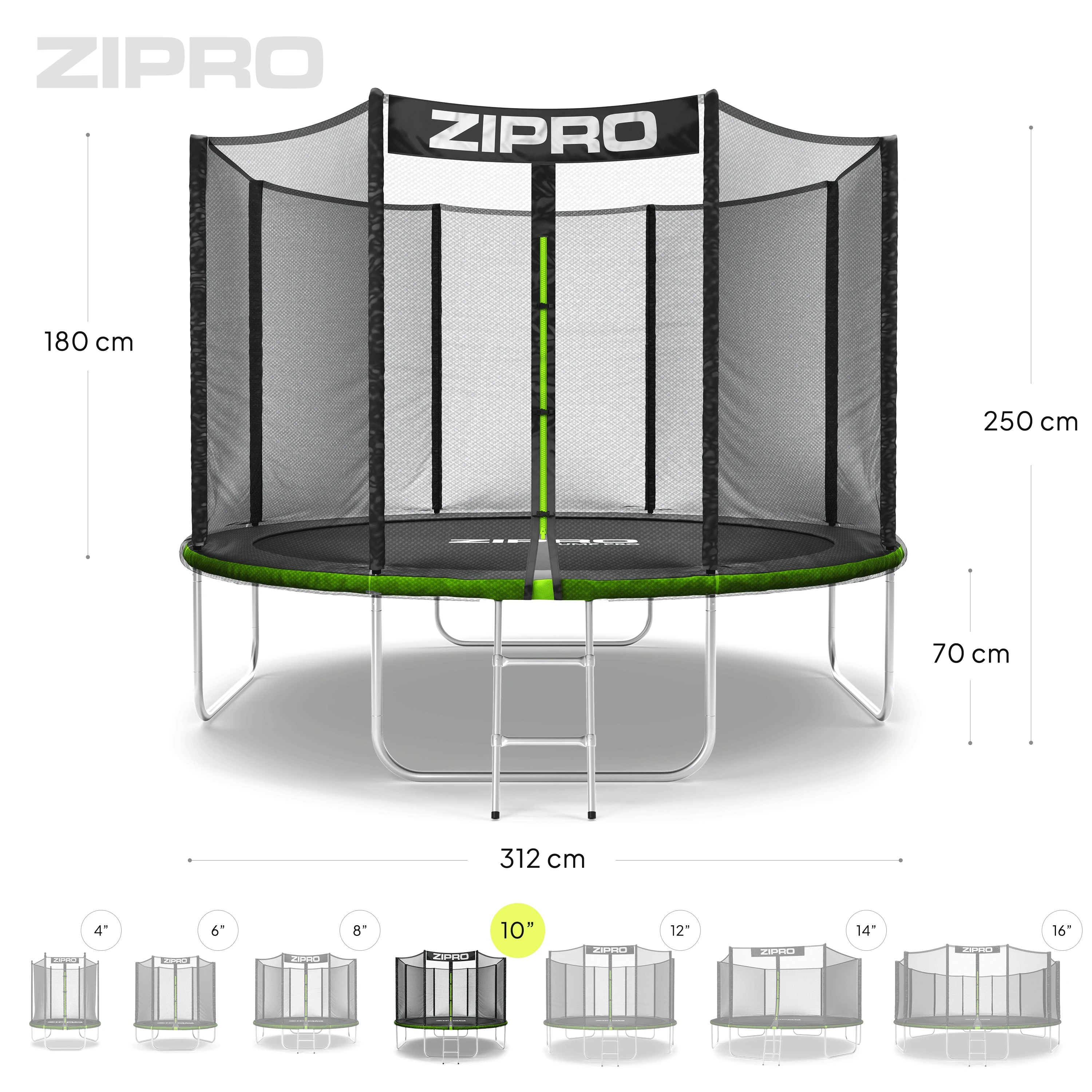 Zipro Jump Pro OUT batutas su išoriniu tinklu, 312 cm aprašymas - Prekės nuotrauka