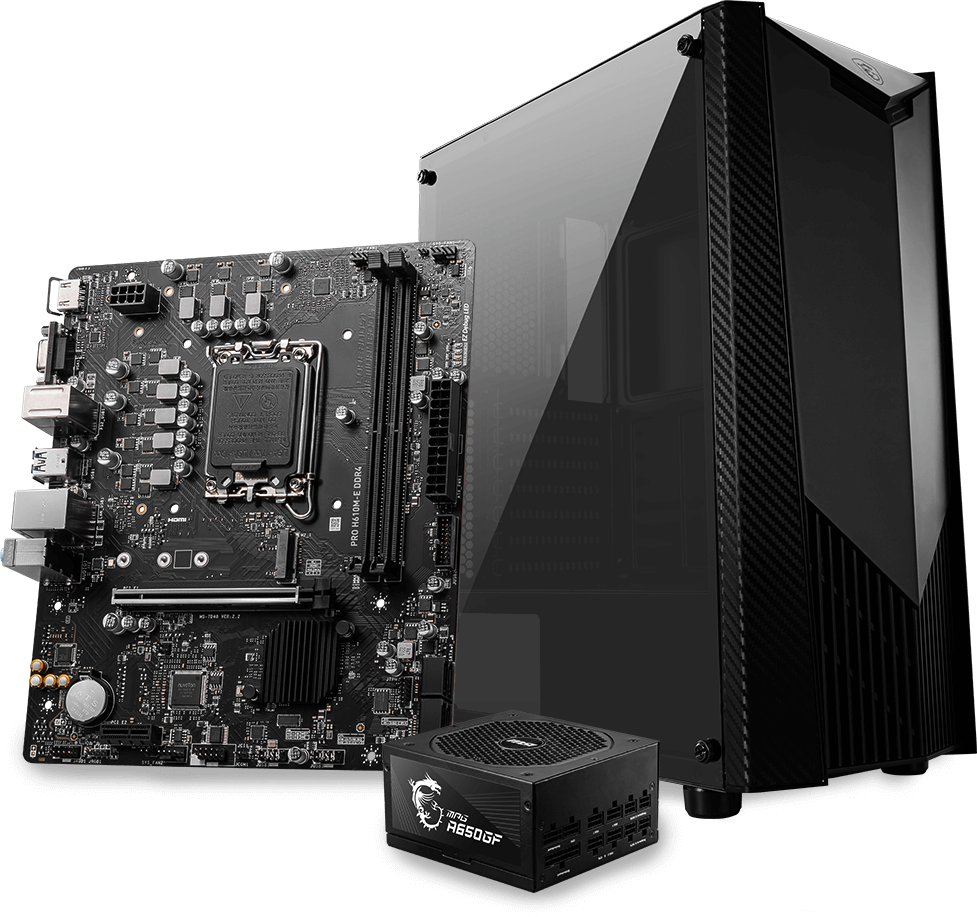 Pagrindinė plokštė MSI PRO H610M-E DDR4 | Intel H610 | LGA1700 | MicroATX | 2x DDR4 lizdai | 1x PCI-Express 1x | 1x PCI-Express 16x | 1 x M.2 | 1x 15pin D-sub | 1x HDMI | 4xUSB 2.0 | 2x USB 3.2 | 1xPS/2 | 1x RJ45 | 3x garso jungtys aprašymas - Prekės nuotrauka