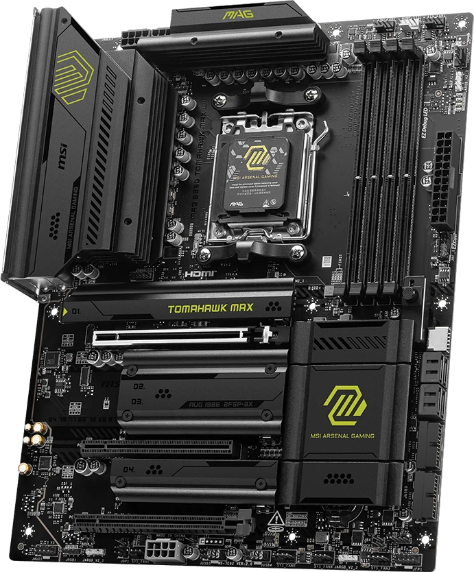 Pagrindinė plokštė MSI MAG B850 TOMAHAWK MAX WIFI | AMD B850 | SAM5 | ATX | Atmintis DDR5 | Atminties lizdai 4 | 3x PCI Express 16x | 4x M.2 | 1x HDMI aprašymas - Prekės nuotrauka