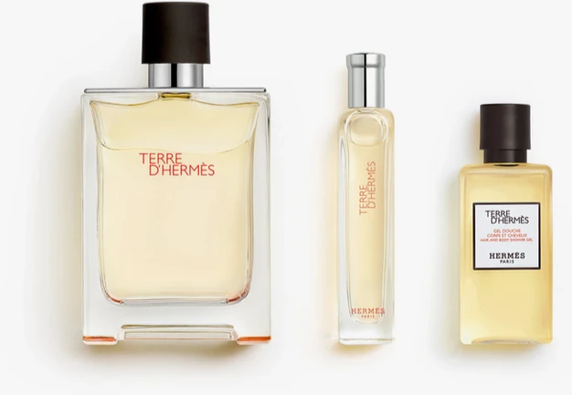Hermès Terre d’Hermès rinkinys vyrams (kvepalai EDT, 100 ml + kvepalai EDT, 15 ml + dušo želė, 40 ml) aprašymas - Prekės nuotrauka