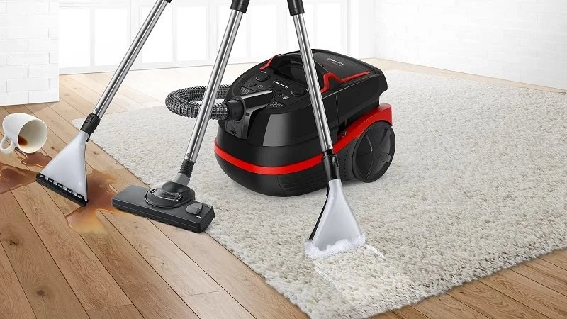 Sauso ir drėgno valymo dulkių siurblys Bosch AquaWash & Clean BWD421POW, 2100 W, Juodos ir raudonos spalvos aprašymas - Prekės nuotrauka